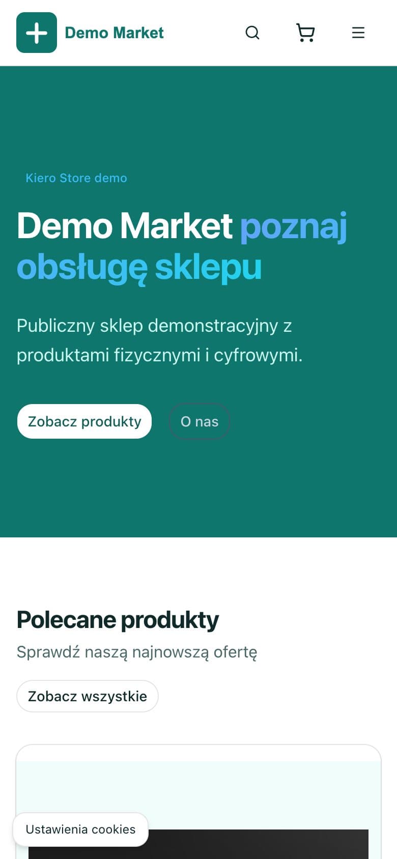 Demonstracyjny sklep Kiero Store na ekranie telefonu